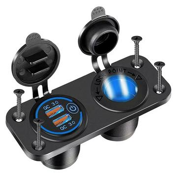 12V/24V:n kaksois-USB-laturi (QC 3.0) ja savukkeensytyttimen pistorasia autoihin, veneisiin ja matkailuautoihin