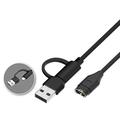2-in-1 USB-C/USB-A -punoskaapeli, suora, Garmin-älykelloille - 1m