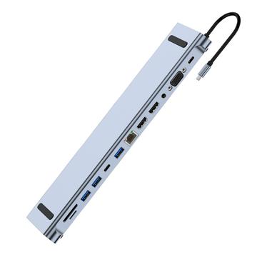 2003U2 12-in-1 USB-C -telakointiasema kannettavan tietokoneen telineellä - HDMI/VGA/USB-A/USB-C/SD/TF