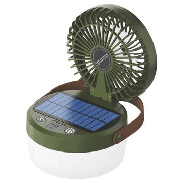 3-in-1-aurinkokäyttöinen retkituuletin ja valo, jossa 3000mAh:n varavirtalähde - armeijanvihreä
