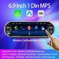 6.9" Single DIN -autostereo, jossa langaton CarPlay ja Android Auto - musta