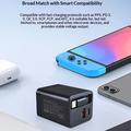 65W:n GaN-matkalaturi - sisäänvedettävä USB-C-kaapeli, USB-C-/USB-A-liitännät - musta