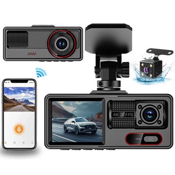 A16 3-kanavainen ajoneuvokamera - 1080p edessä, 720p matkustamossa/takana, WiFi, G-anturi - musta
