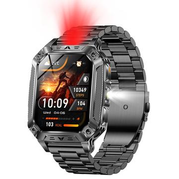 AK86 urheilukello, jossa sykemittari ja veren happipitoisuuden seuranta - teräshihna - musta