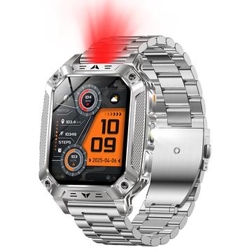 AK86 urheilukello, jossa sykemittari ja veren happipitoisuuden seuranta - teräshihna - hopea