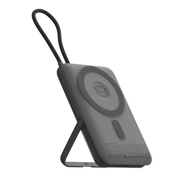 AZEADA AZ-P34 10000mAh:n magneettinen varavirtalähde USB-C-kaapelilla - 22.5W/15W - tummanharmaa