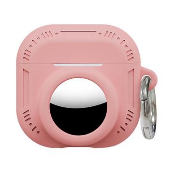 AirPods 5/4/AirTag 2-in-1 -silikonikotelo karabiinilla – vaaleanpunainen