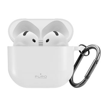 AirPods 4 Puro Icon -silikonikotelo karabiinikiinnikkeellä - valkoinen