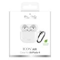 AirPods 4 Puro Icon -silikonikotelo karabiinikiinnikkeellä - valkoinen