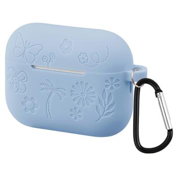 AirPods Pro 3 Kukkakuvio nestemäinen silikoni kotelo ja karabiini - Vauvan sininen