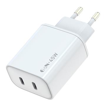 Amorus PD 45 W GaN kaksois-USB-C-laturi – valkoinen