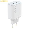 Amorus PD 45 W GaN kaksois-USB-C-laturi – valkoinen