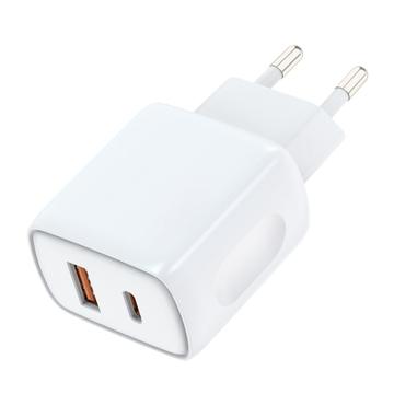 Amorus PD-pikalatausseinälaturi – 20 W USB-C, 18 W USB-A – valkoinen