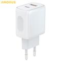 Amorus PD-pikalatausseinälaturi – 20 W USB-C, 18 W USB-A – valkoinen