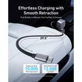 Anker Nano 75W -autolaturi, jossa on sisäänvedettävä USB-C-kaapeli ja USB-C-liitäntä - harmaa