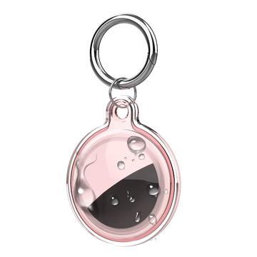 Apple AirTag 1/2:n vedenkestävä, läpinäkyvä silikonikotelo avaimenperällä - vaaleanpunainen