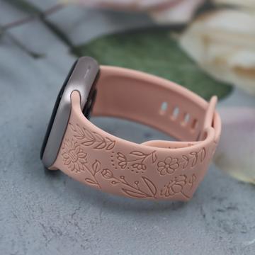 Apple Watch Series 11/10/9/8/SE 3/SE (2022)/7/SE/6/5/4/3/2/1 -kukkakuvioinen silikoniranneke - 42mm/41mm/40mm/38mm - hiekkapinkki