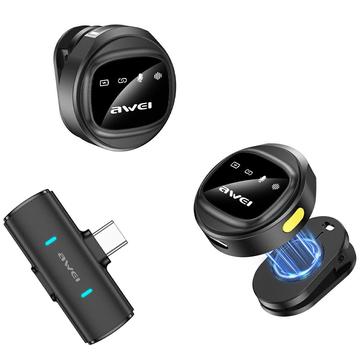 Awei MK3 -kaksimagneettinen langaton lavalier-mikrofoni ja Type-C-vastaanotin - musta
