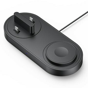 B-33 3-in-1 langaton latausasema, jossa on USB-C-liittimet - 15W - musta