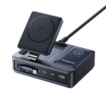 Baseus Nomos 140W Qi2 5-in-1 langaton latausasema sisäänvedettävällä USB-C-kaapelilla - musta