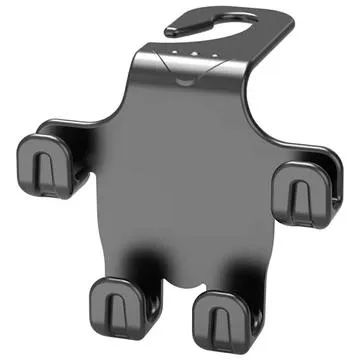 Auton istuimen pääntuen koukkujärjestelijä puhelintelineellä - musta