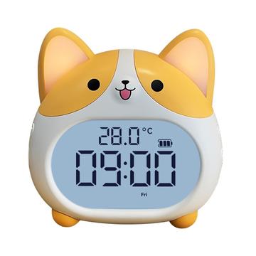 Corgi-koira-aiheinen LED-herätyskello yövalolla - keltainen