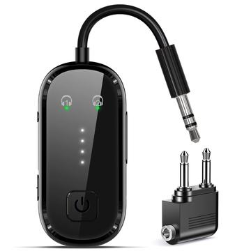 Dual Link 2-in-1 Bluetooth-äänisovitin lentokoneeseen, autoon ja kotiin - musta