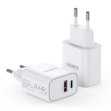 Duzzona T12 30W PD -pikalaturi - USB-C/USB-A, EU-pistoke - valkoinen