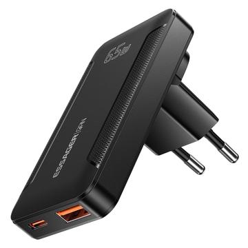 Essager 65W GaN-pikalaturi, erittäin ohut - 2x USB-C, USB-A - musta