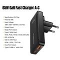 Essager 65W GaN-pikalaturi, erittäin ohut - 2x USB-C, USB-A - musta