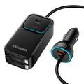Essager F789 135W:n takapenkille asennettava autolaturi - 2x USB-C-kaapelia, 4x USB-C-, 2x USB-A-liitäntää - 1.5m - musta