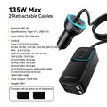 Essager F789 135W:n takapenkille asennettava autolaturi - 2x USB-C-kaapelia, 4x USB-C-, 2x USB-A-liitäntää - 1.5m - musta