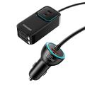 Essager F789 135W:n takapenkille asennettava autolaturi - 2x USB-C-kaapelia, 4x USB-C-, 2x USB-A-liitäntää - 1.5m - musta