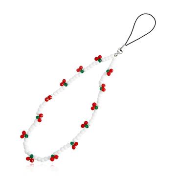 Hedelmäkoristeinen puhelinkoriste / rannehihna - 22cm - valkoinen / punainen