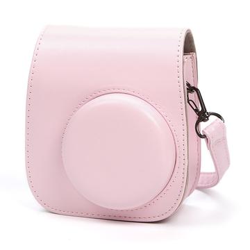 Fujifilm Instax Mini 12/11/9/8 -retro-nahkainen kamerakotelo olkahihnalla - vaaleanpunainen