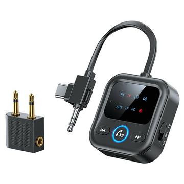 GT83 Bluetooth 6.0 -äänilähetin/vastaanotin autoon, lentokoneeseen ja televisioon - USB-C/3.5mm - musta