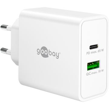 Goobay 65W USB-C PD GaN -kaksoisnopealaturi - valkoinen
