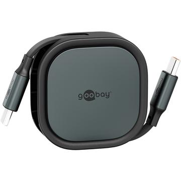 Goobay sisäänvedettävä USB-C-kaapeli - 1m, 15W - musta