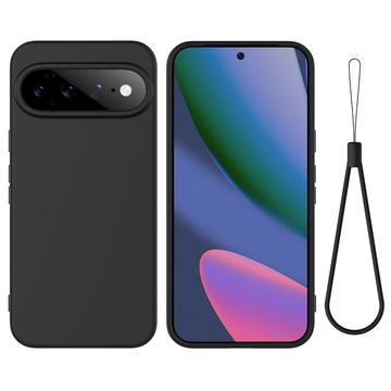 Google Pixel 11 Nestemäinen silikonikotelo käsihihnalla - Musta