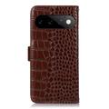 Google Pixel 11 Pro Crocodile Lompakkomallinen Nahkakotelo kanssa RFID - Ruskea