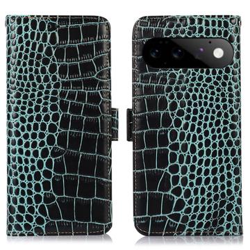 Google Pixel 11 Pro Crocodile Lompakkomallinen Nahkakotelo kanssa RFID - Vihreä
