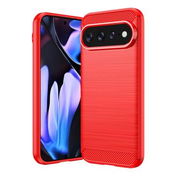 Google Pixel 11 Pro XL Harjattu TPU Suojakuori - Hiilikuitu - punainen