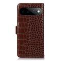 Google Pixel 11 Pro XL Crocodile Lompakkomallinen Nahkakotelo kanssa RFID - Ruskea