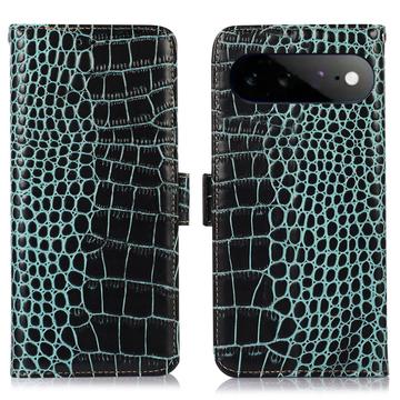 Google Pixel 11 Pro XL Crocodile Lompakkomallinen Nahkakotelo kanssa RFID - Vihreä