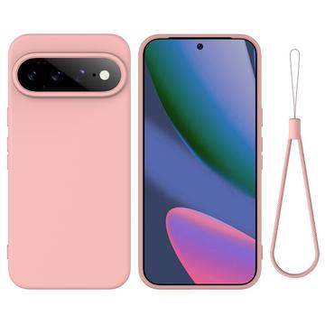 Google Pixel 11 Pro XL Nestemäinen silikonikotelo käsihihnalla - Pinkki