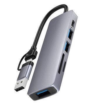 HC-13FL USB-C/USB-A -moniporttinen jakaja - USB 3.0, 2 x USB 2.0, SD/TF-korttipaikka, USB-C - harmaa