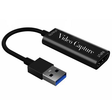 HU-02 HDMI-USB 3.0 -videotallennuskortti / suoratoistoadapteri - musta