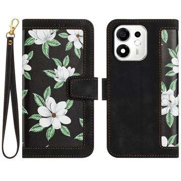 Honor 600 Smart Floral lompakkokotelo, jossa on korttipaikat - musta