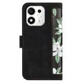 Honor 600 Smart Floral lompakkokotelo, jossa on korttipaikat - musta