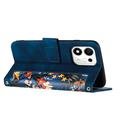 Honor 600 Smart Floral lompakkokotelo korttipaikoilla - tummansininen